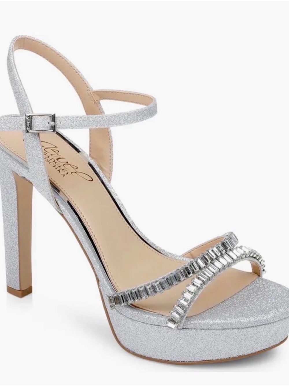 Bagdley Mishka Jewel Gallant Silver Glitter Platform Sandals NEW